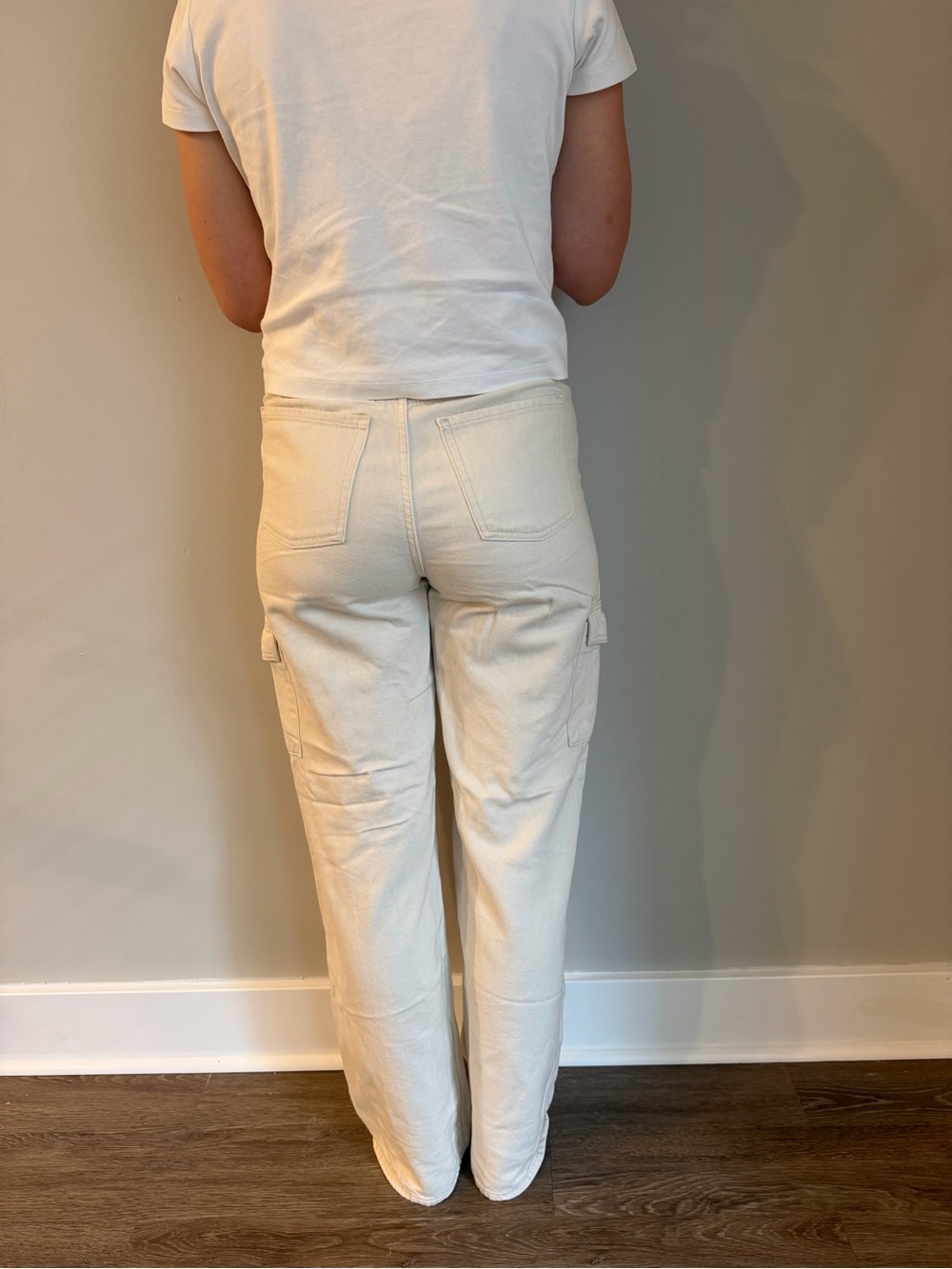 Old Navy Neutral Cream High-Rise Cargo Trousers - Picture 3 of 4